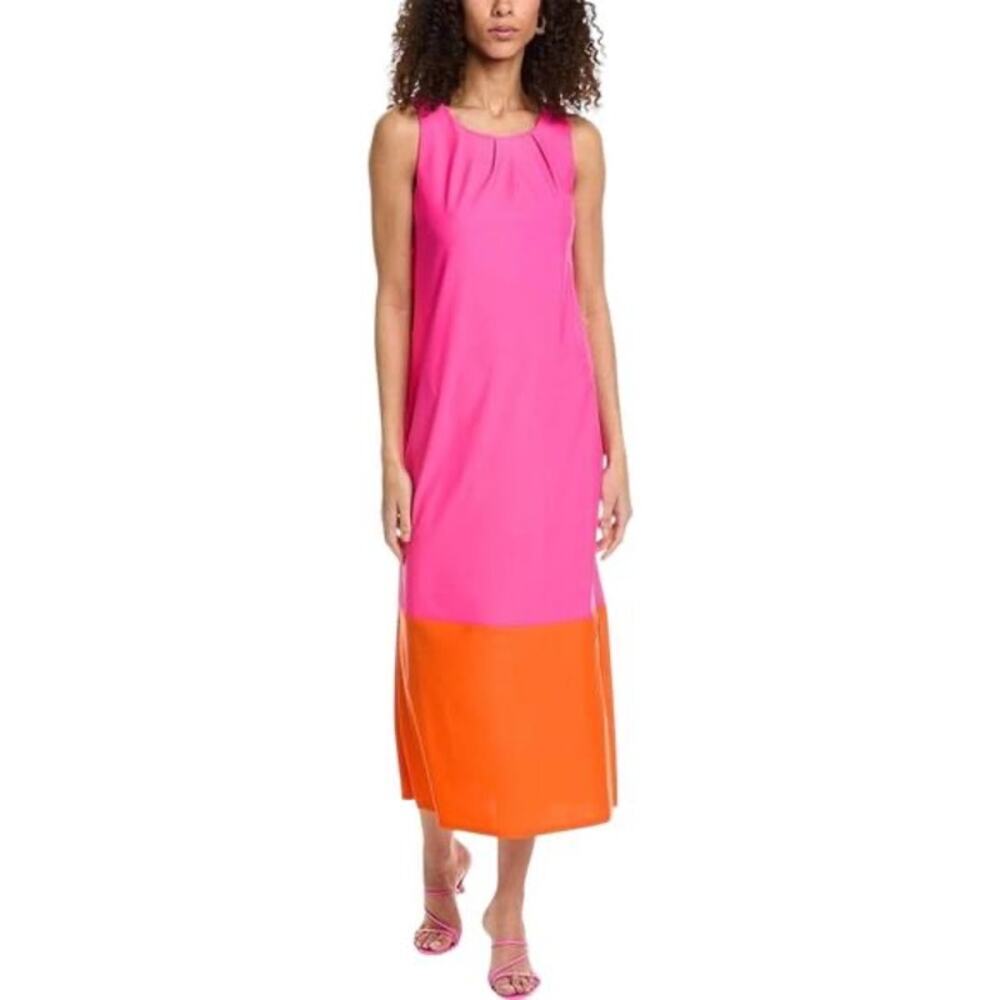 Jude Connally Pamela Color-Block Sleeveless Pink Orange Midi Dress Medium